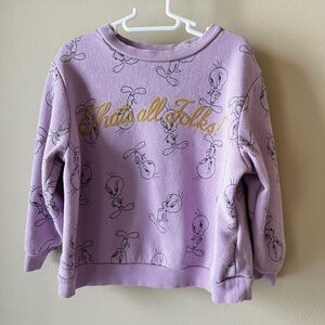 H&M Lavender Looney Tunes Sweatshirt with Tweety Bird Print